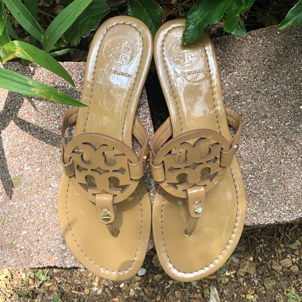 Tory Burch Authentic Nude Patent Leather Slide Sandals Size 7 1/2 - Picture 6 of 9
